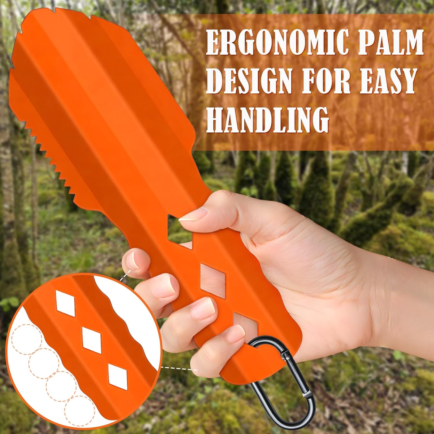 Detalle de PLACHIDAY SmallShovel-Orange 3-in-1 Ultralight Backpacking Trowel