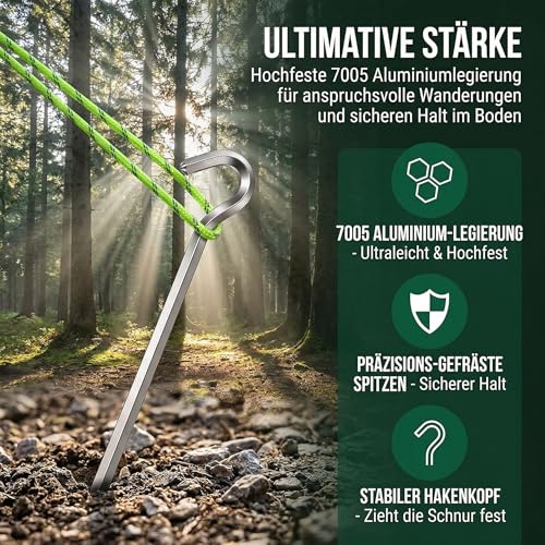 Detalle de DN DENNOV Zeltheringe Heavy-Duty Aluminium, 18 cm – 14er Packung (Silber)