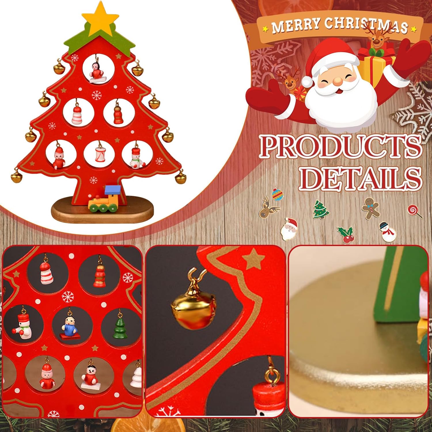 Detalle de MOMAHUA Hölzerner Weihnachtsbaum Rot – DIY Mini Tischdeko aus Naturholz (6-teilig)