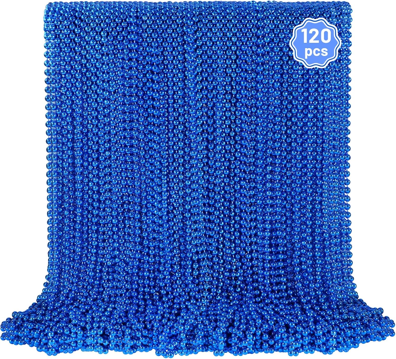 YAXINRUI 120 PCS Blue Bead Necklaces — 33-Inch Mardi Gras, Christmas & 4th of July Party Beads
