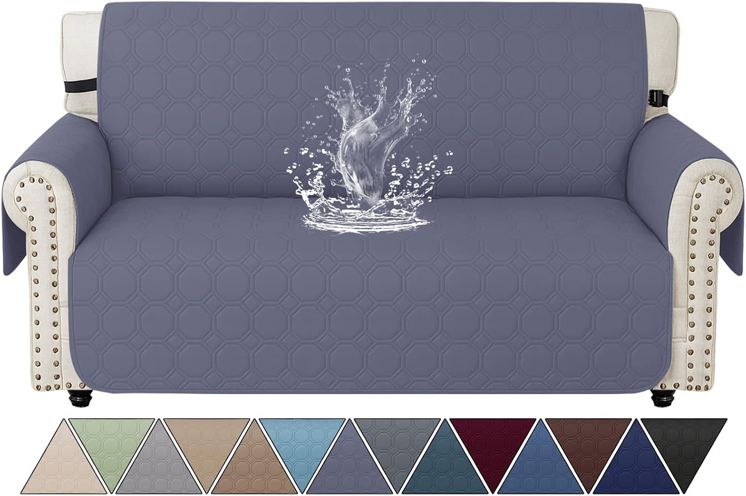 Detalle de Ystyle copridivano impermeabile 2 posti con braccioli, antiscivolo e tasche laterali, blu grigio