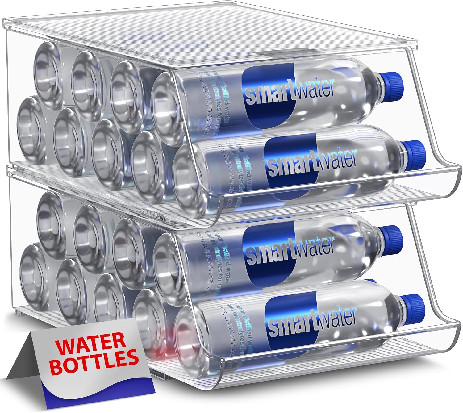 Detalle de Sorbus Water Bottle Organizer for Fridge (Stackable, Lid, Holds up to 9 Bottles) – Clear BPA-Free Plastic