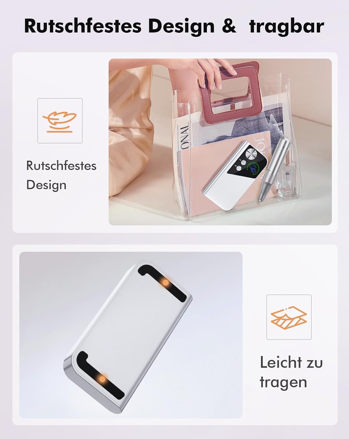 Detalle 2 de HOMEASY Nagelfräser Profi mit 40.000 U/min, Akku und LCD-Anzeige (6 Bits)
