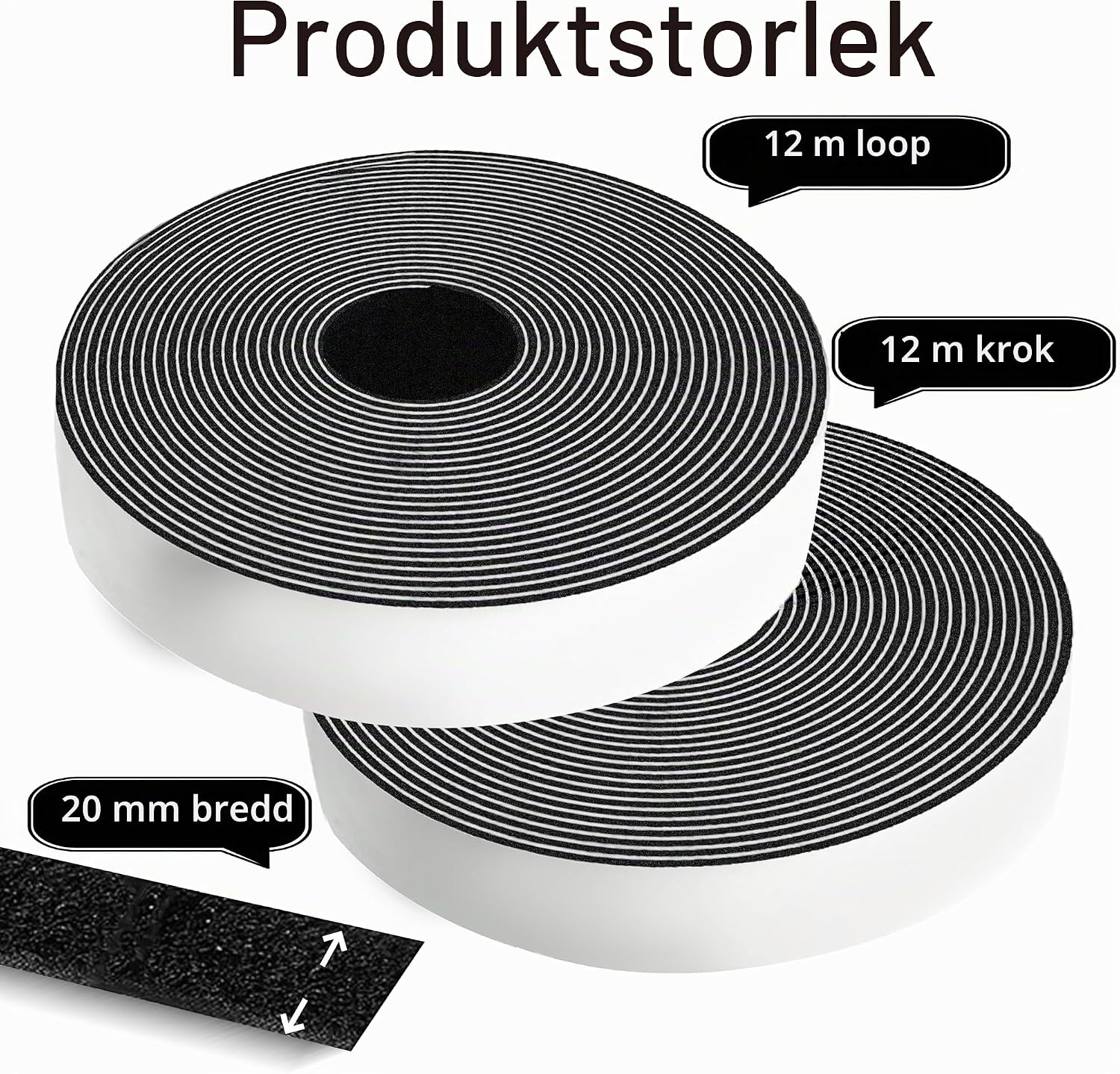 Thumbnail 1 de Xcdhemde® självhäftande kardborreband, svart, 20 mm × 12 m