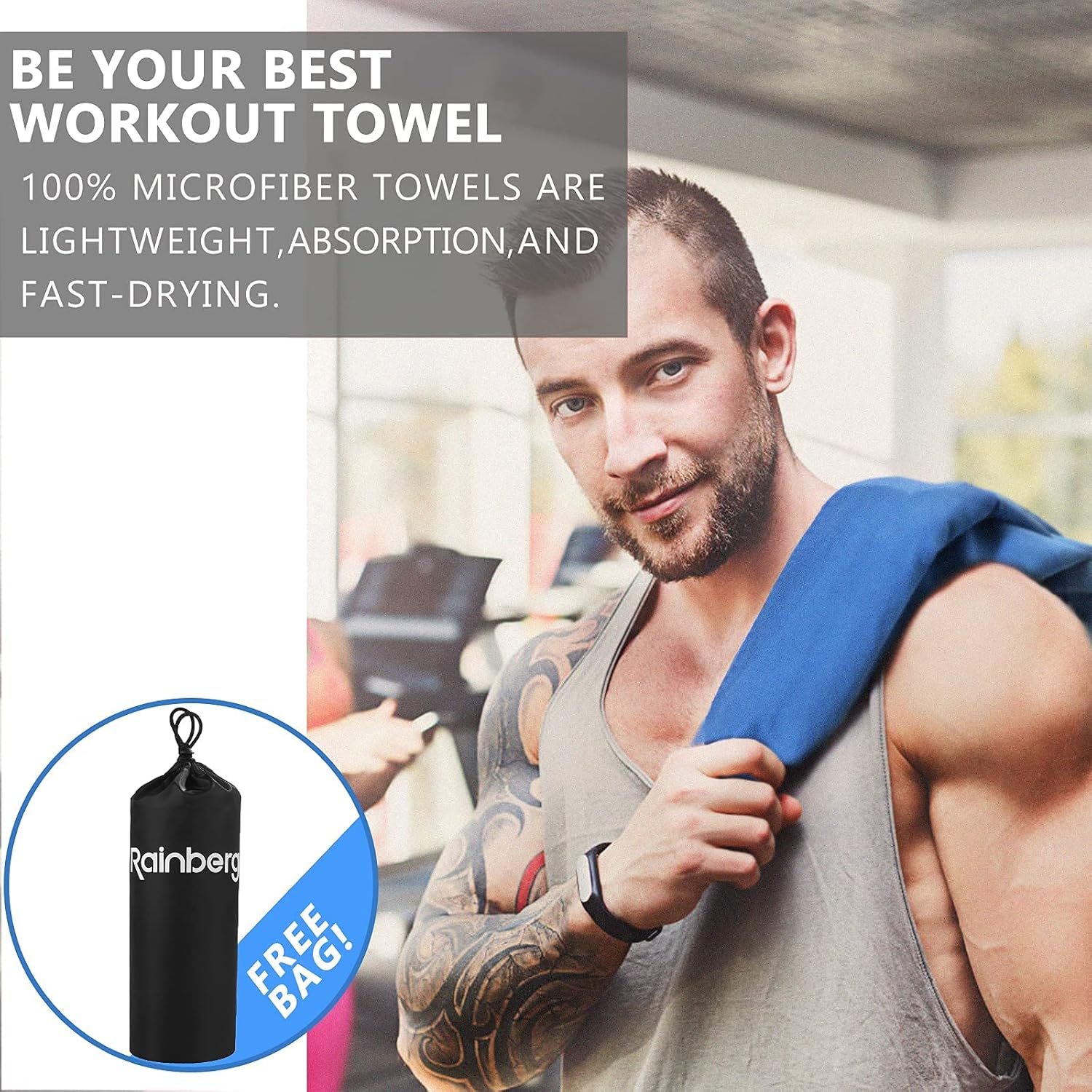 Thumbnail 3 de Rainberg Microfiber Towel (180x90cm) – Large Gym Towel for Travel, Gym and Outdoors