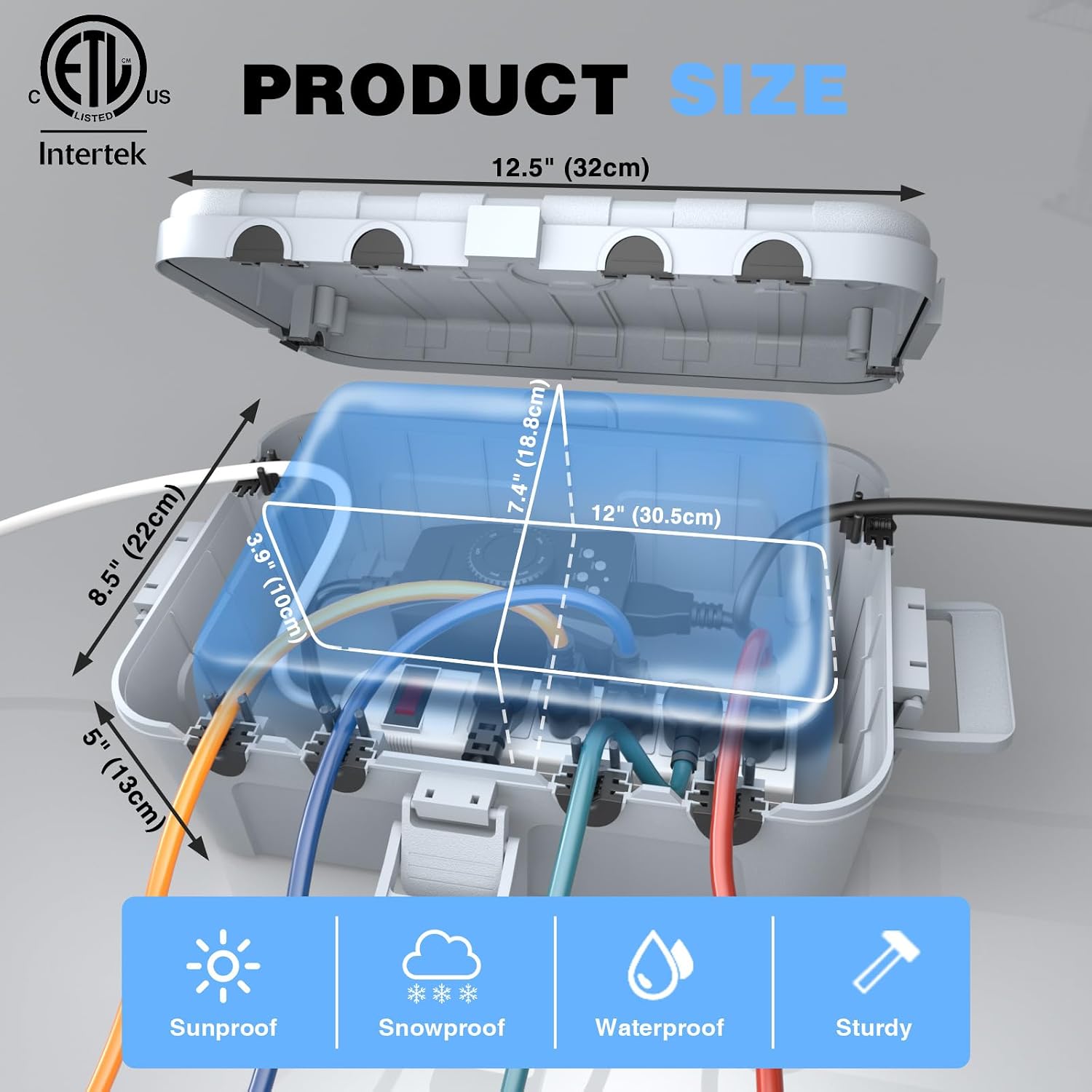 Detalle de Flemoon Large Outdoor Electrical Box, IP54, 6-Port Cord Cover