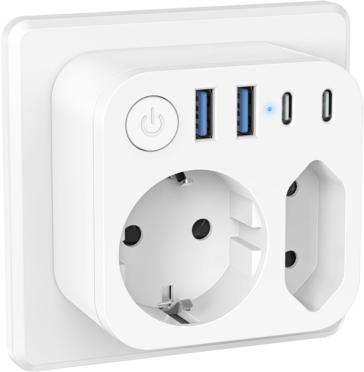 Detalle de SUDEERY Steckdosenleiste mit USB (2 Typ-C) – 2-fach Mehrfachstecker, 6-in-1, Weiß