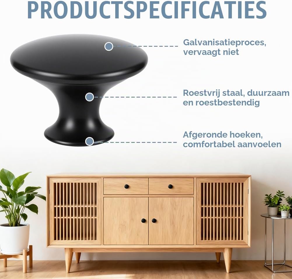 Detalle de OSDUE P2-CTBSBLACKW251017-FBA meubelknoppen, zwart, rond, 30 mm, 12 stuks