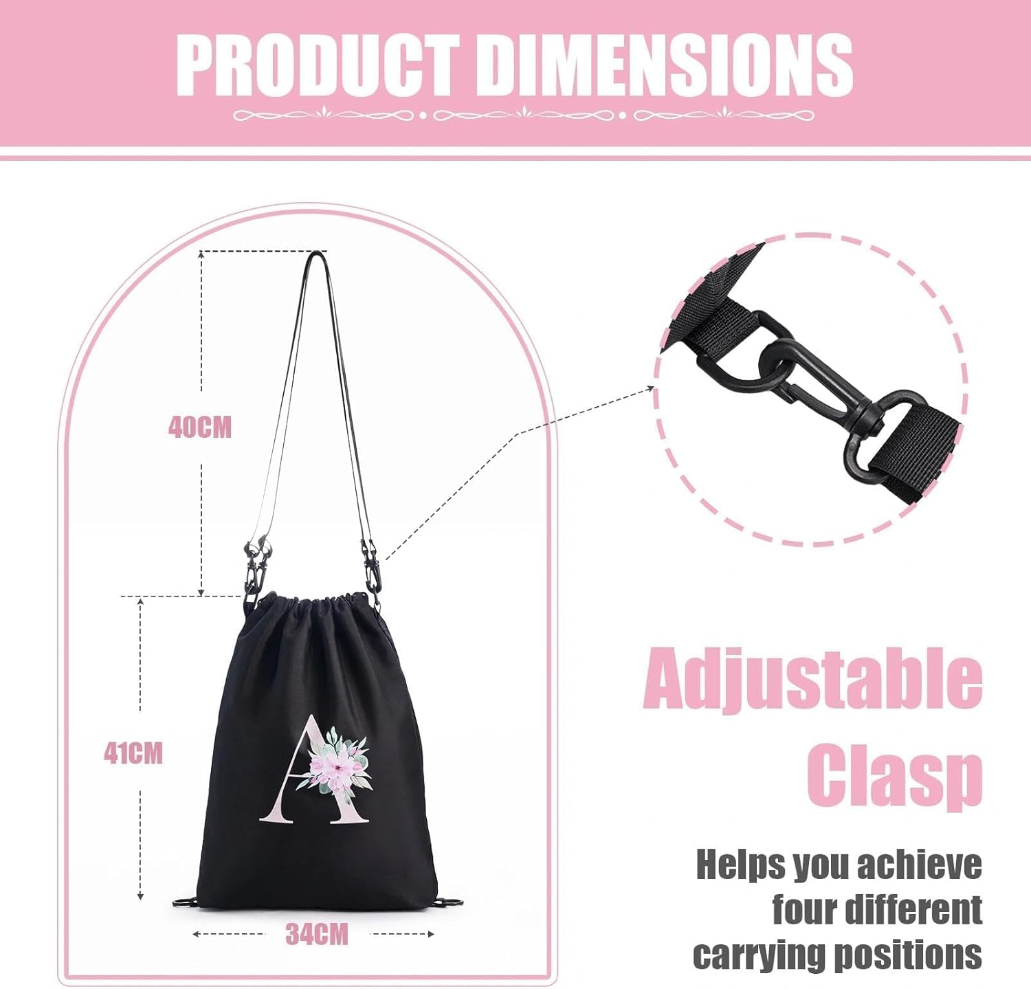 Detalle de A-Z BAG Zaino Personalizzabile con Iniziale Fiore – 4 in 1 Impermeabile Nero