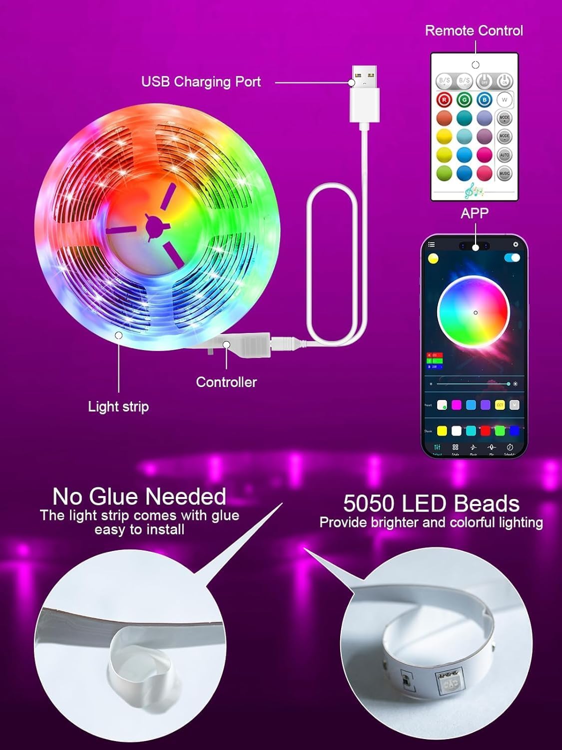 Thumbnail 5 de GIPOYENT TV Light Strip LED 9,8 ft para TV 32-50