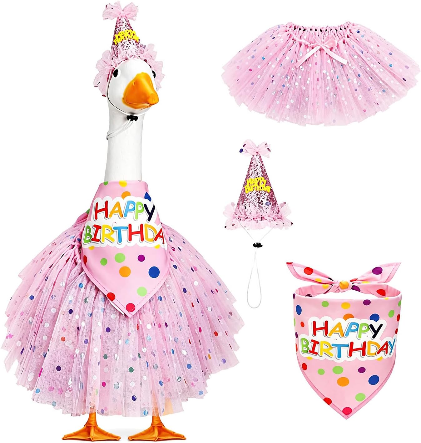 Detalle de MEQUER Porch Goose Birthday Outfit Set with Pink Tutu, Hat and Bandana
