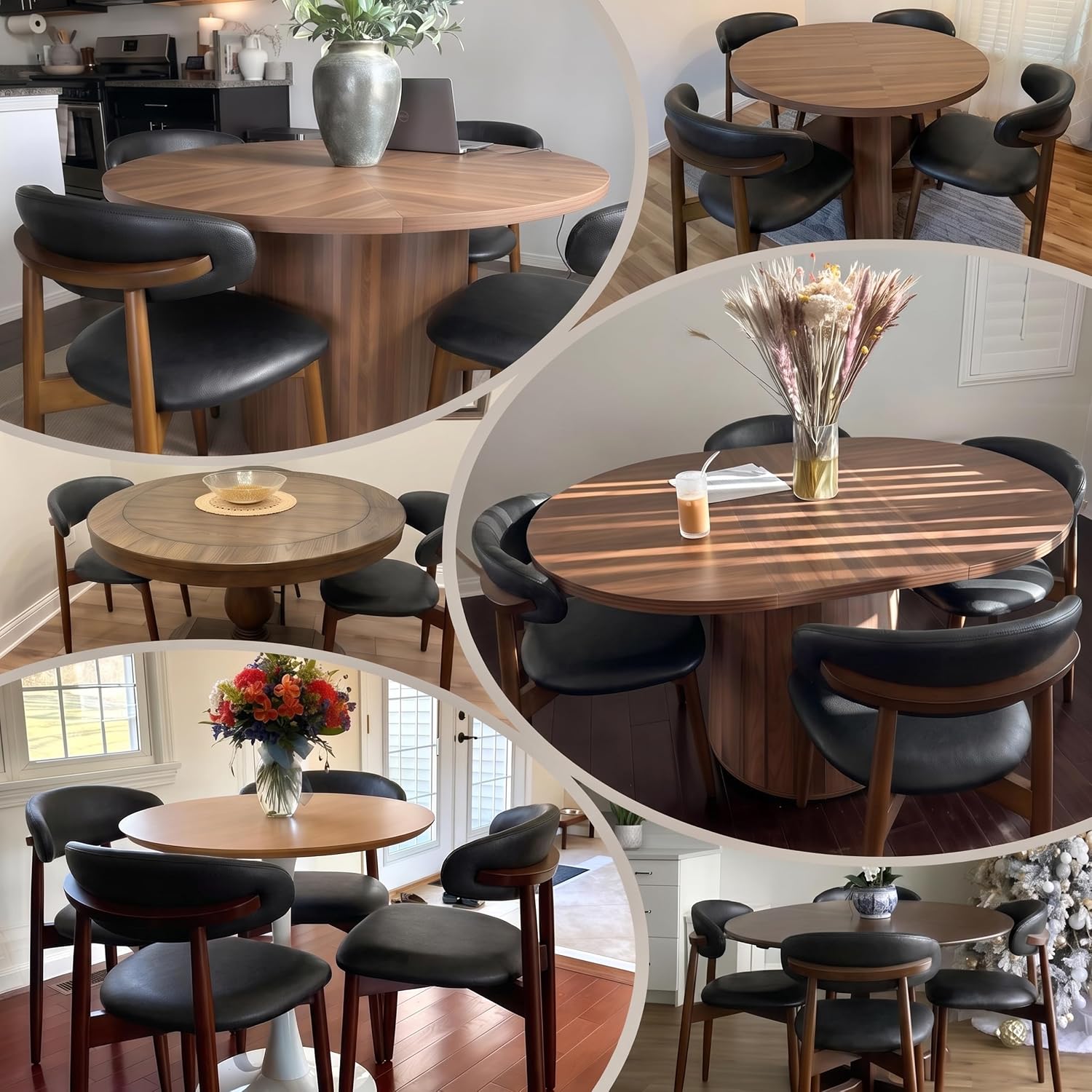 Detalle de COLAMY D6270US Wooden Dining Chairs, Set of 6, Black Leather Upholstery
