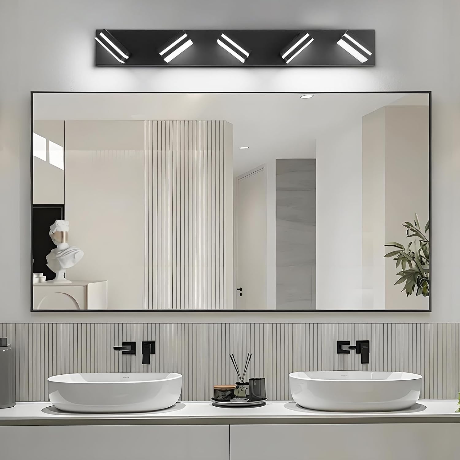 Thumbnail 6 de IZORRO LED Modern Bathroom Lights Fixtures (5-Light, Dimmable, 360° Rotate) — Matte Black Vanity Lights for Over Mirror (30In, 6000K, No Assembly Required)