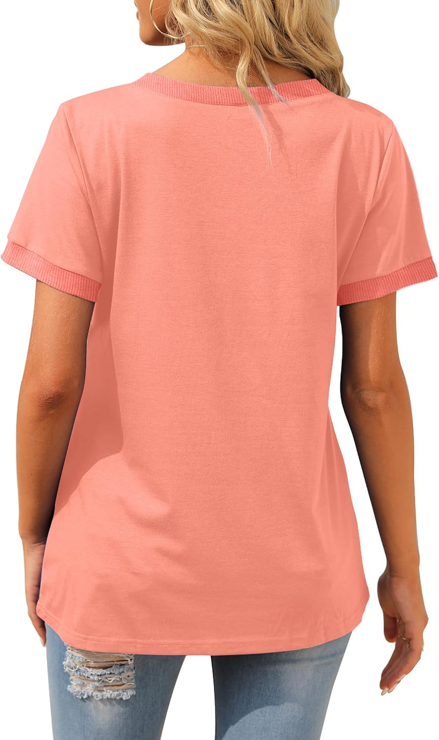 Detalle 2 de Geifa Women’s V-Neck Short Sleeve Loose T-Shirt Top with Pocket