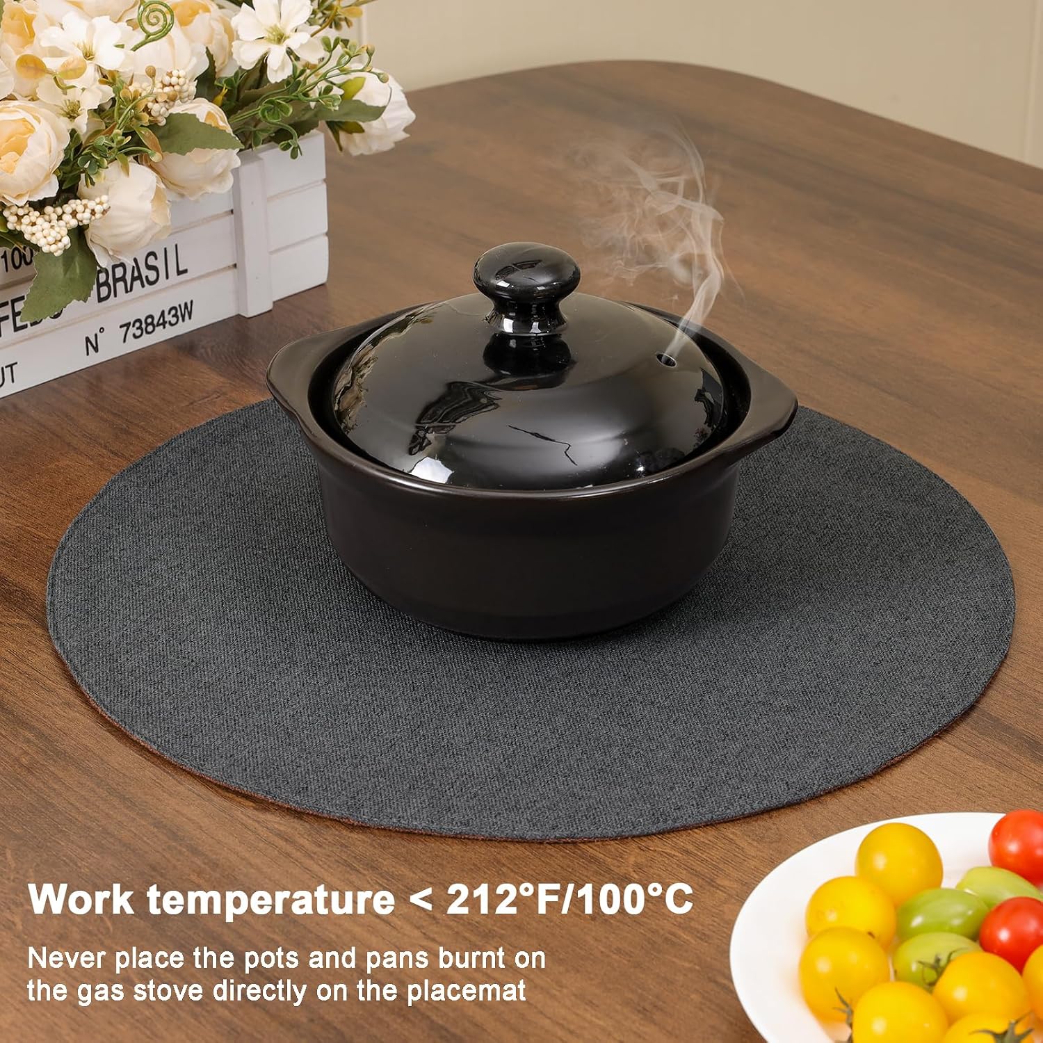 Detalle de Banchif Tischsets Ø38 cm aus Leinenimitat, rutschfest, beidseitig genutzt – 8er Set Grau-Rosa