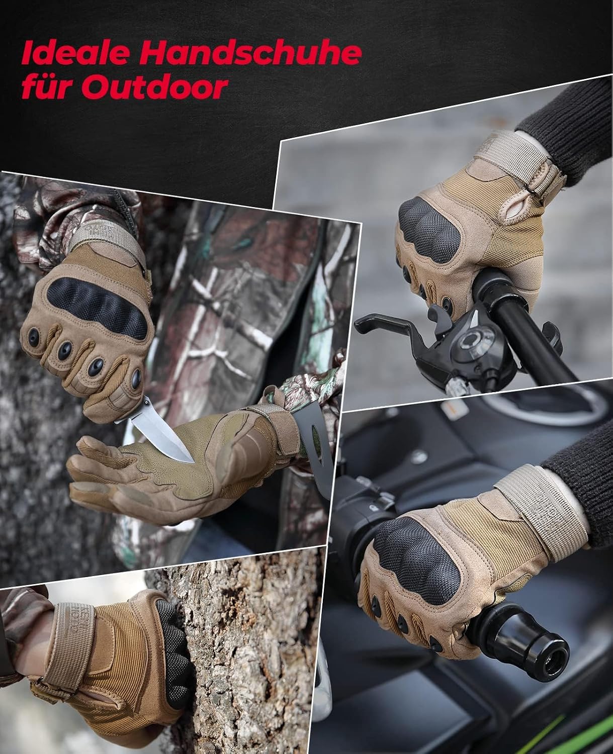 Detalle de KEMIMOTO Taktische Handschuhe mit Kohlefaser-Knöchelprotektor & Touchscreen