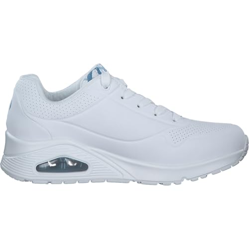 Detalle de Skechers Damen UNO Spread the Love Trainer – Weiß Duraleather mit blauem Herzprint, Größe 38 EU