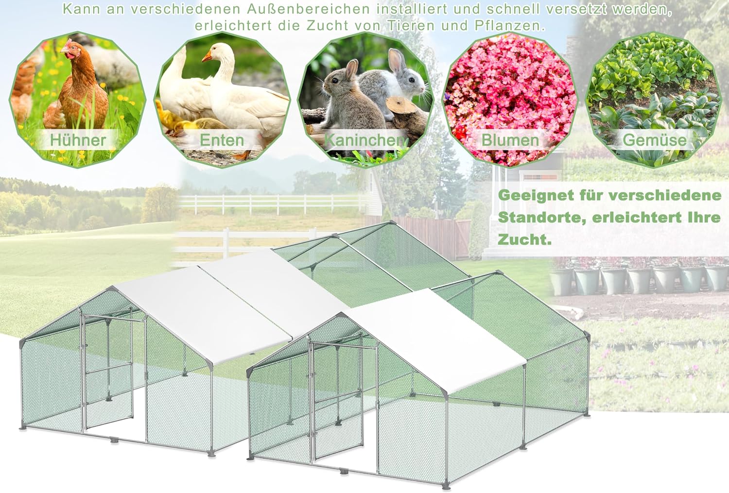 Thumbnail 6 de LZQ LZQ-HAG8344A kippenren 3 x 2 x 2 m met verzinkt staal en PE-dak