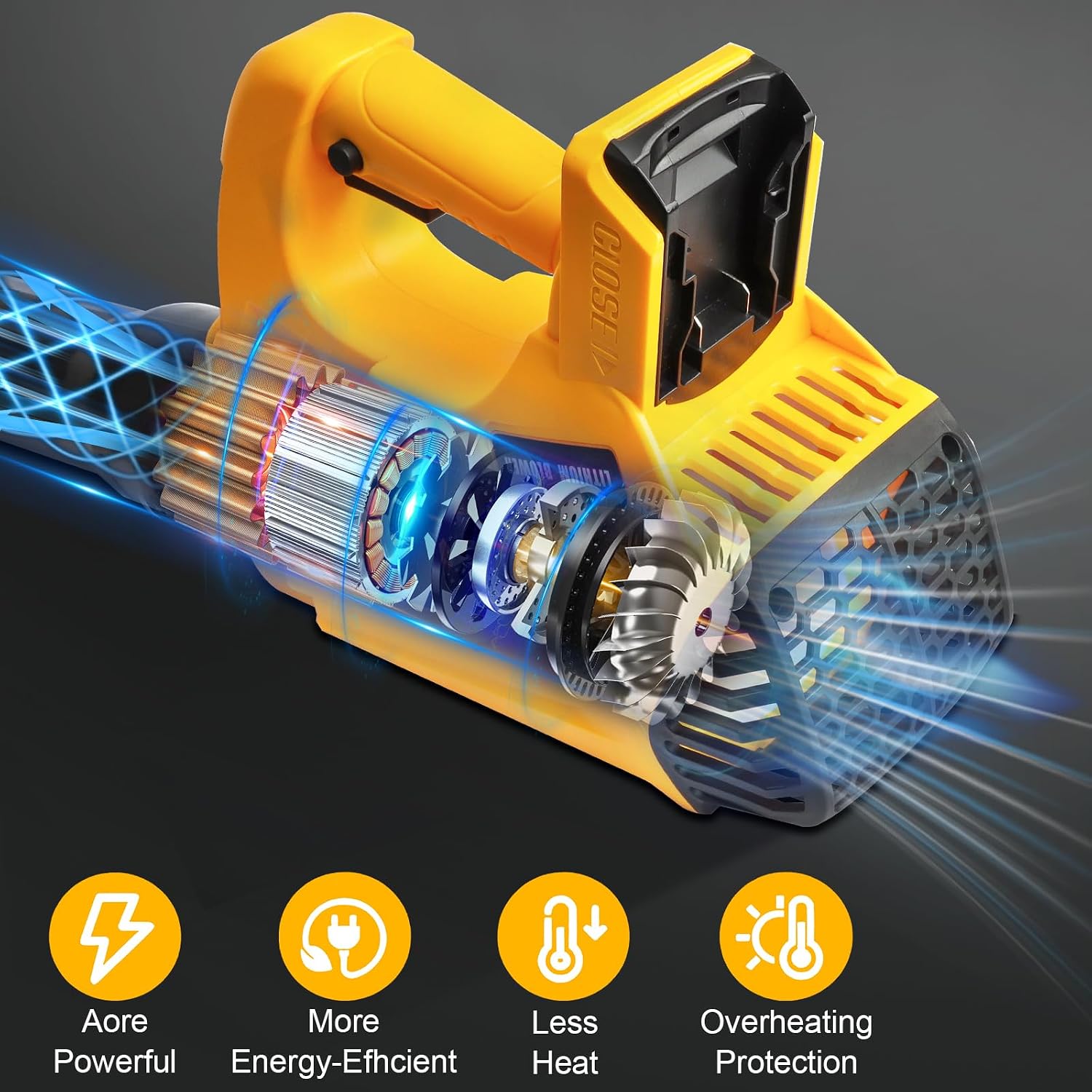 Detalle de Powarobor YD-CYJ1802 Cordless Leaf Blower for DeWalt 18V Batteries, Six Speeds