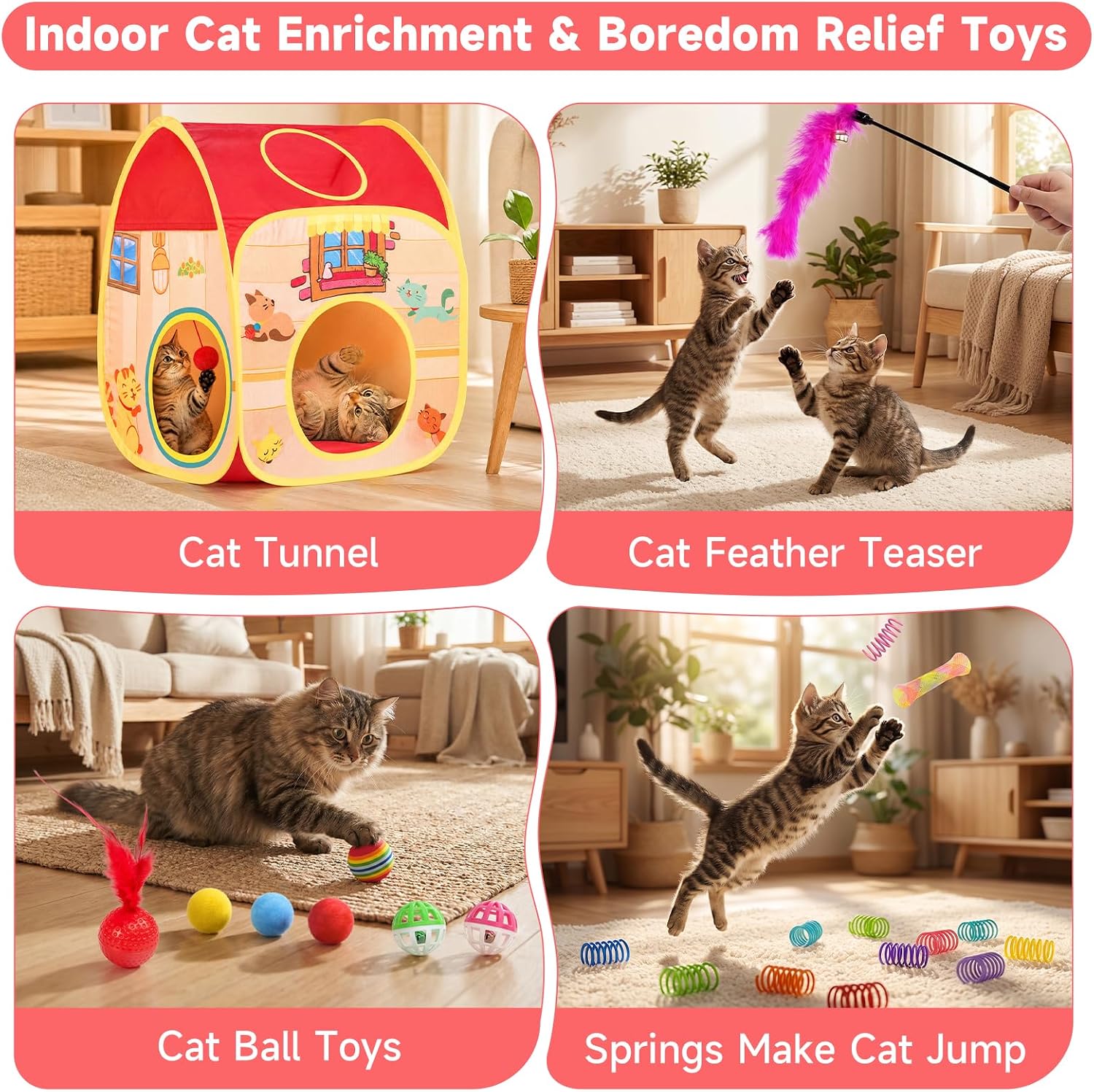 Detalle de AILUKI N-House-33 33-Piece Cat Toy Set with Collapsible Tunnel
