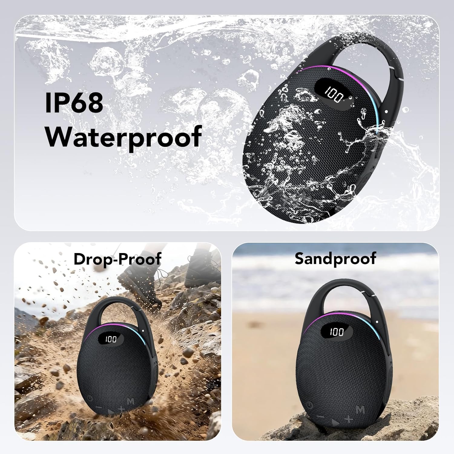 Thumbnail 6 de Enceinte Bluetooth Ultra-Portable avec Écran LED et Mousqueton — 30W, IP68, RGB, 25H d’autonomie