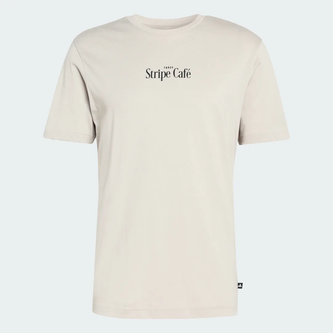 Detalle de Camiseta estampada Coffee Cafe Donut Box de Adidas – beige, estilo relajado para el día a día