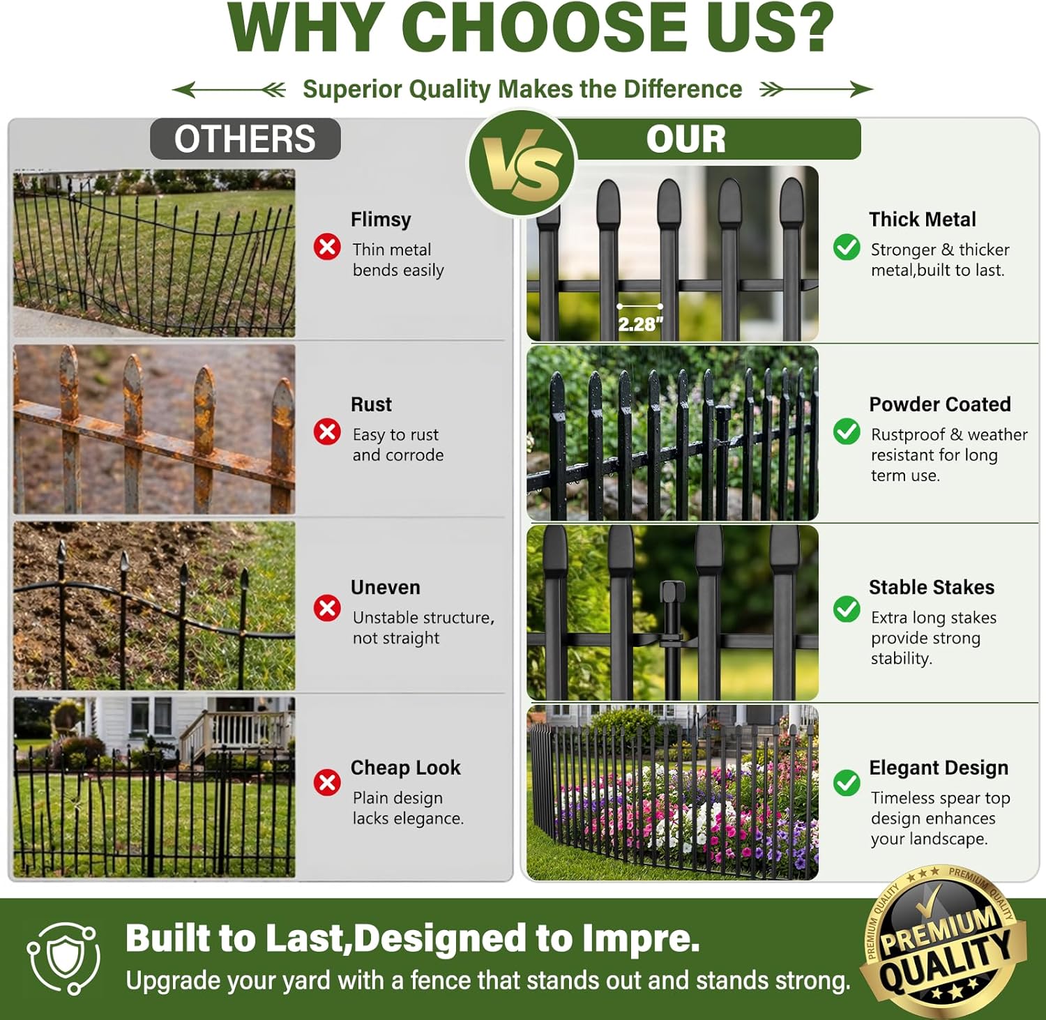 Detalle de Kingido 10 Panels No Dig Decorative Garden Fence with Gate, 81 cm H x 671 cm L