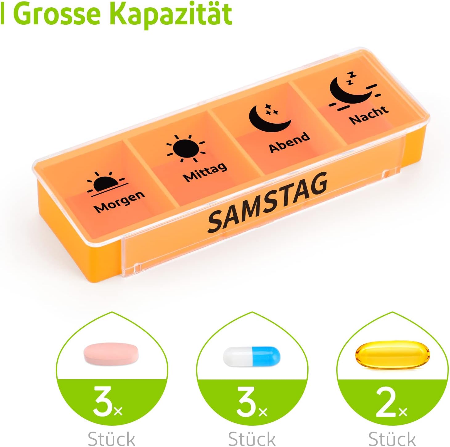 Thumbnail 2 de Opret 7-Tage Tablettenbox mit 4 Fächern (morgens, mittags, abends, nachts) – schiebbares Design