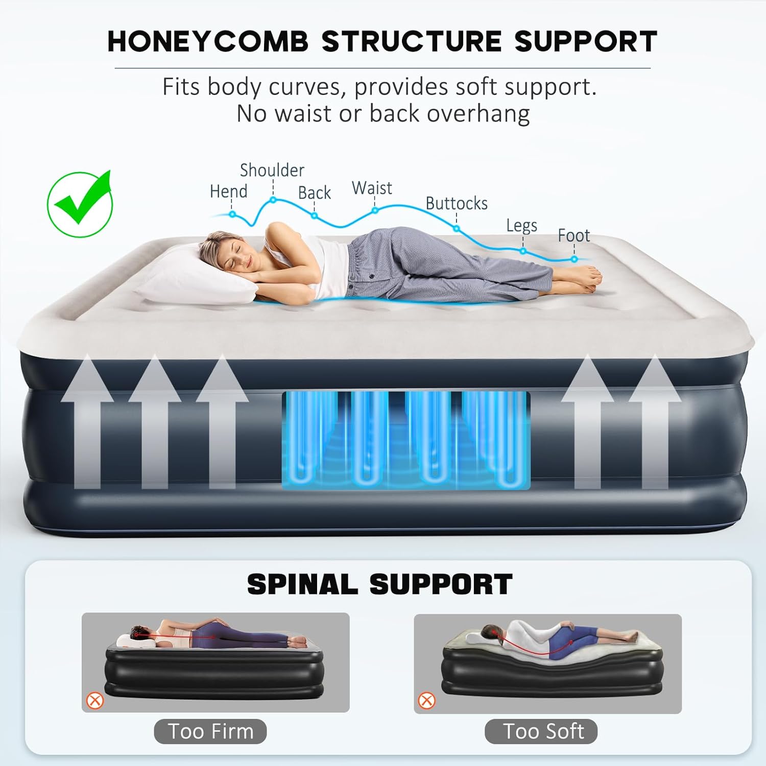Thumbnail 2 de Nalone King Air Bed Inflatable Mattress with Built‑in Pump 203x152x46cm Queen/Double