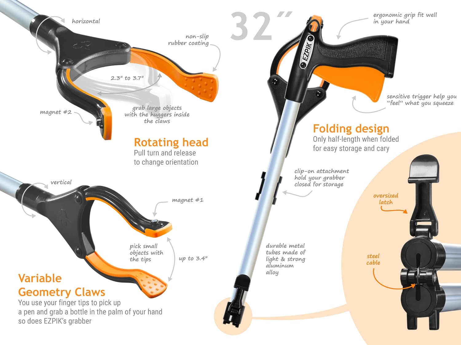 Detalle de EZPIK Pro EZ322 32-Inch Foldable Grabber Reacher with Magnetic Tip