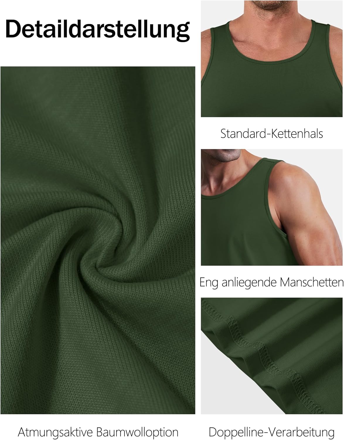 Detalle de TACVASEN Tank Top Herren – 100% Baumwolle, Ärmellos, flexibel & atmungsaktiv