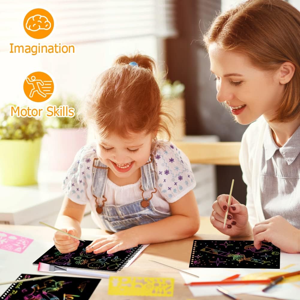 Thumbnail 5 de OFFCUP Carte à Gratter – Kit 2 livres d’art scratch avec 4 gabarits et 4 bâtons en bois