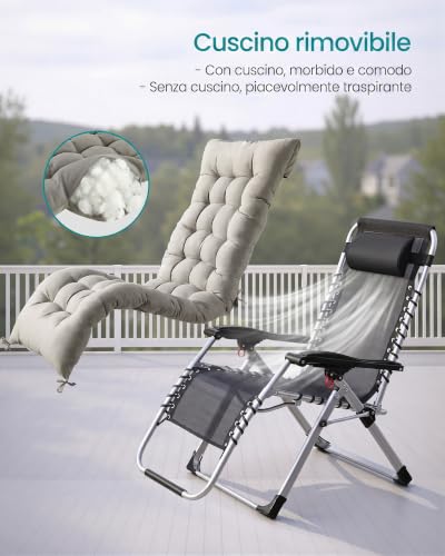 Thumbnail 6 de SONGMICS Sdraio da giardino GLB040GZ04 — sedia a gravità zero reclinabile, 89 x 87 x 110 cm, grigio sandy