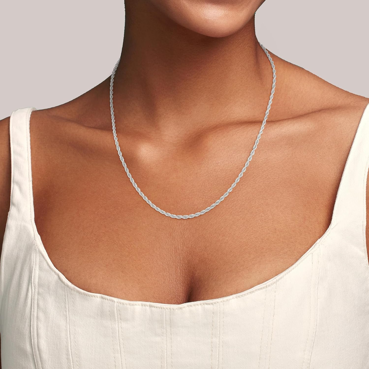 Detalle de Jewlpire Sterling Silver Chain Necklace, 925