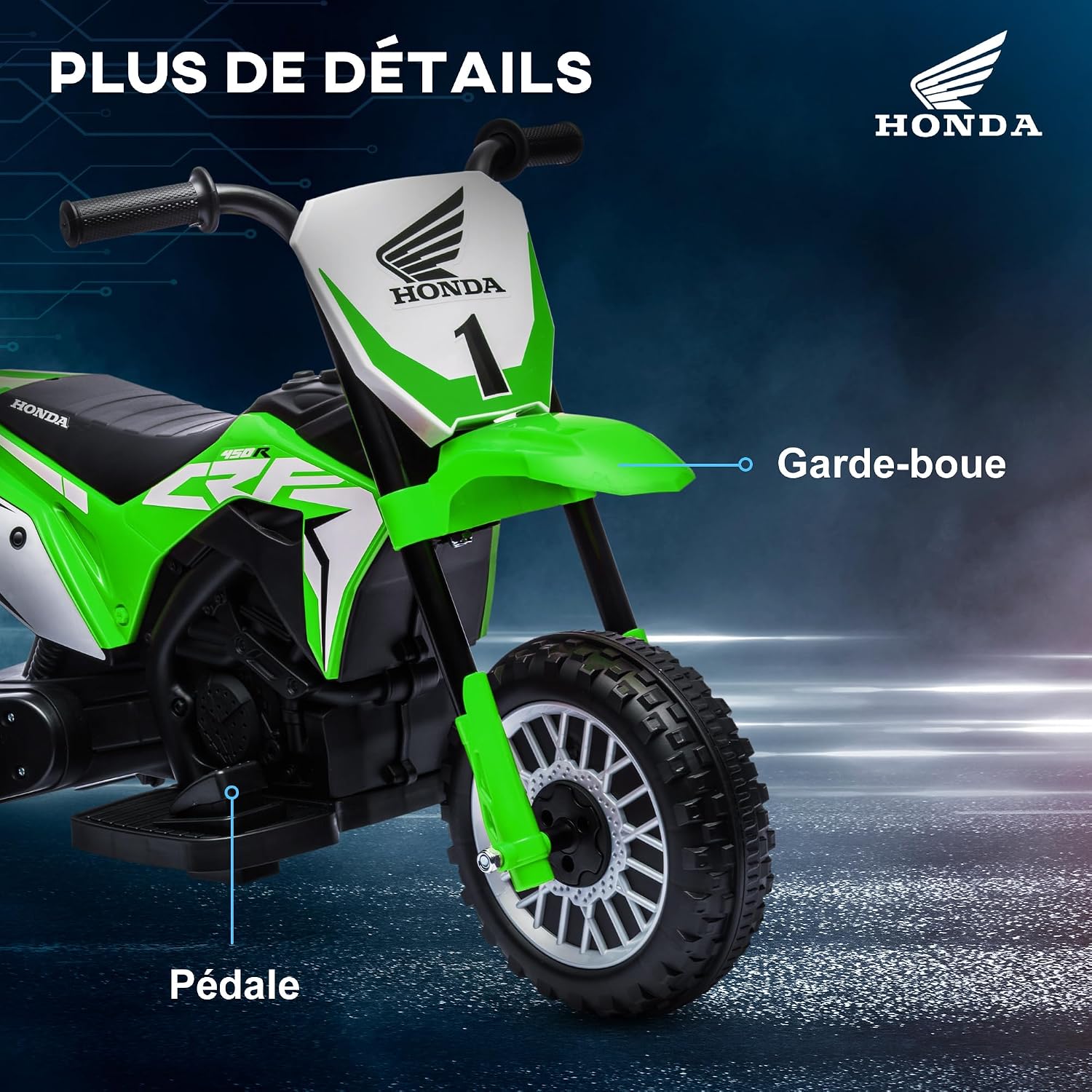 Detalle de HOMCOM Moto Cross électrique pour Enfant – Licenza Honda CRF450RL, 3 roues, 3 km/h, 6V