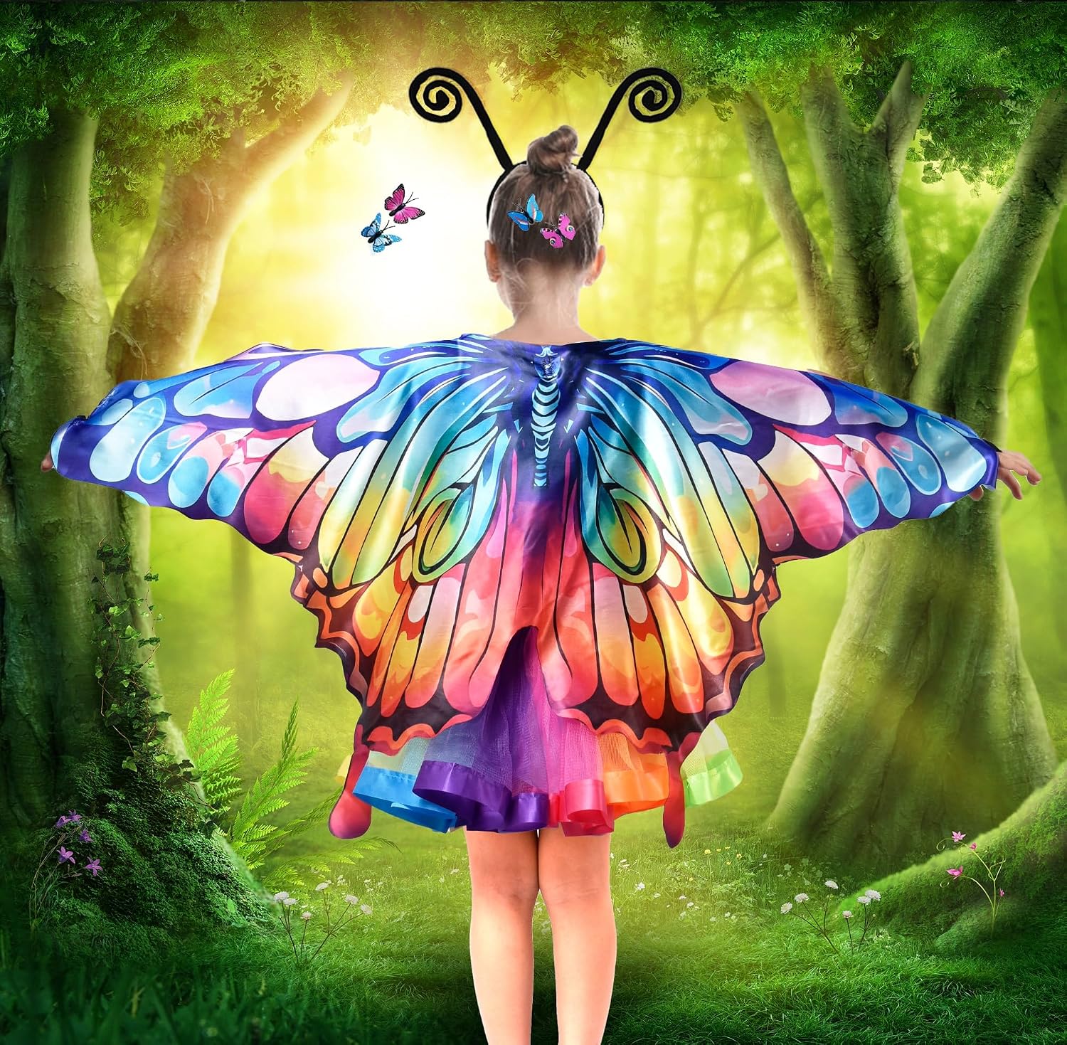 Detalle 2 de Aimeiar Butterfly Costume for Girls with Chiffon Wings and Rainbow Tutu