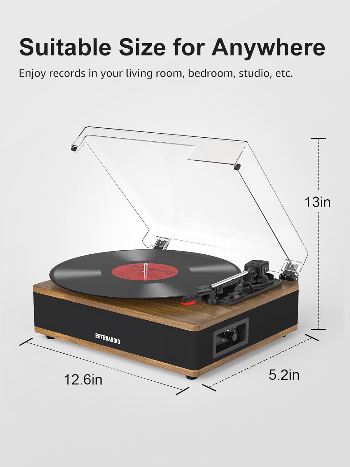 Detalle 1 de RetroAudio UD005 Bluetooth Turntable with Stereo Speakers, 3 Speeds, Light Walnut