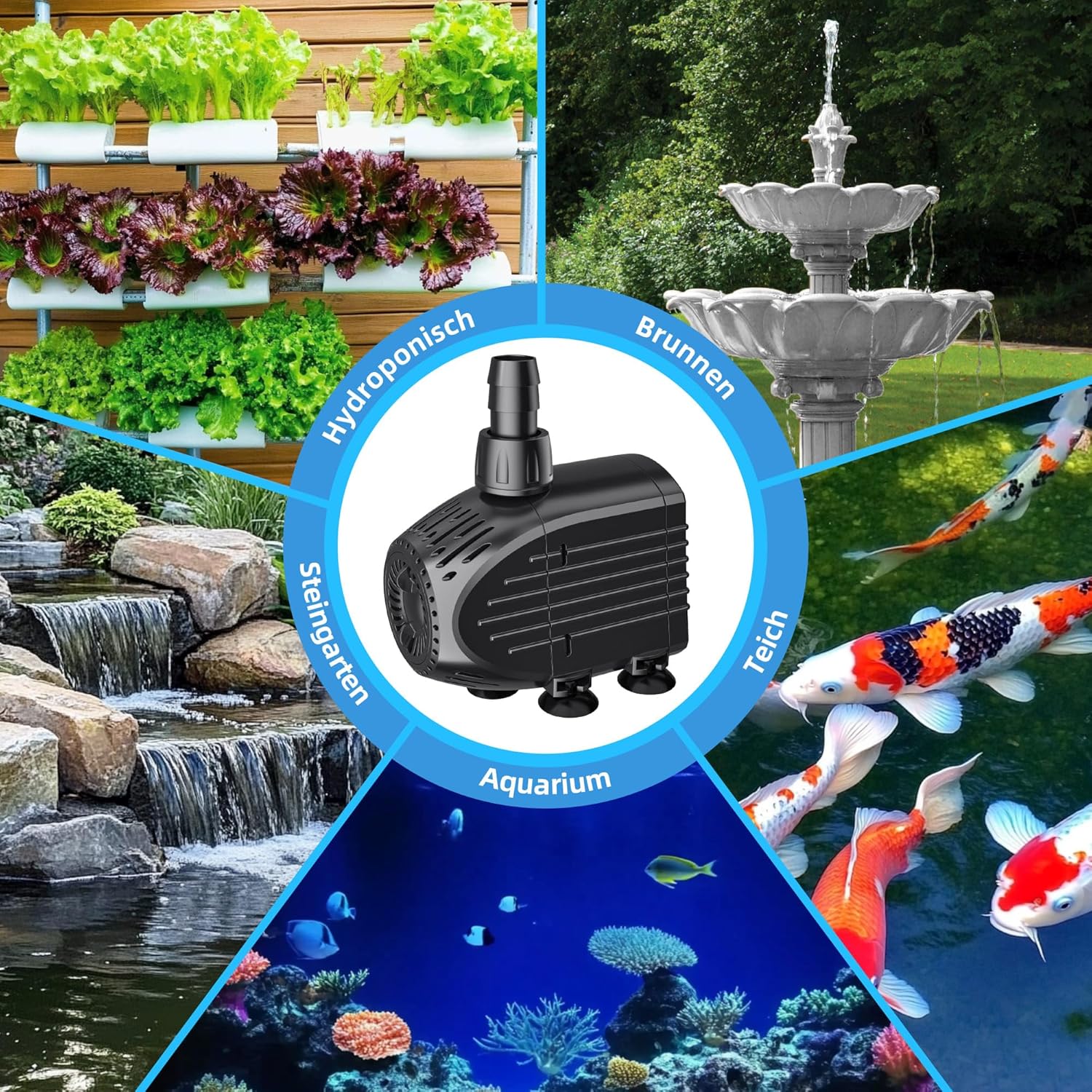 Detalle 2 de Biling Pompa per fontana 3200 L/H – pompa sommergibile per laghetti, fontane e sistemi idroponici