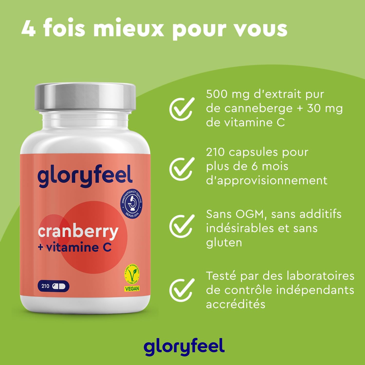 Detalle de Extrait de Cranberry hautement dosé 25:1 avec vitamine C — 210 capsules