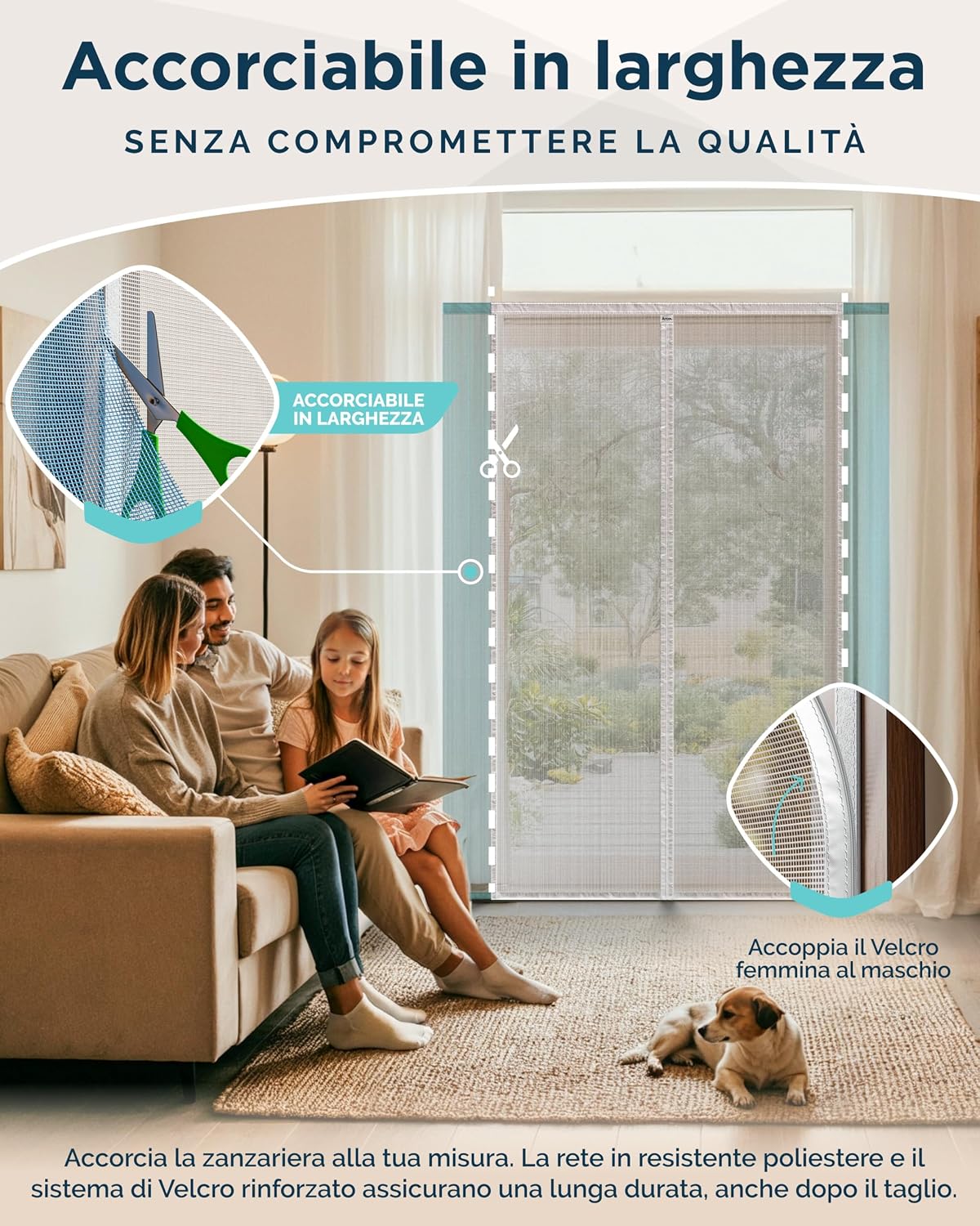 Detalle de ARCOL Zanzariera Magnetica per Porta - Zanzariera Porta Finestra Larghezza Regolabile (155x250 cm) - Bianco