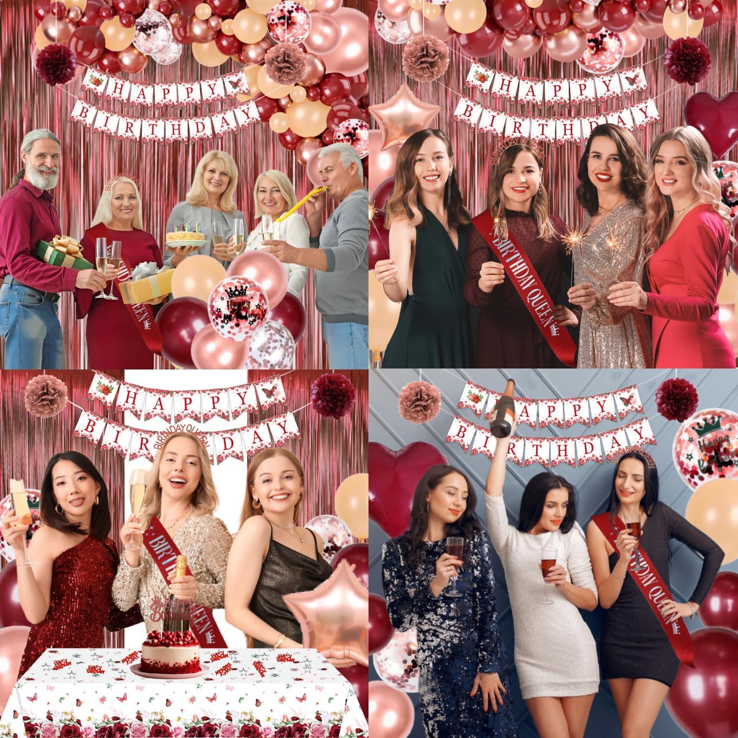 Detalle 2 de Burgundy Rose Gold Birthday Decorations Set 🎉