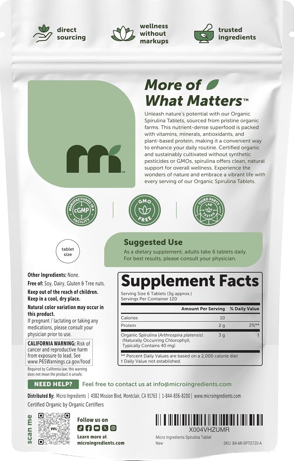 Thumbnail 6 de Micro Ingredients 4332489013 Organic Spirulina Tablets, 720 Count, Vegan Nutrients