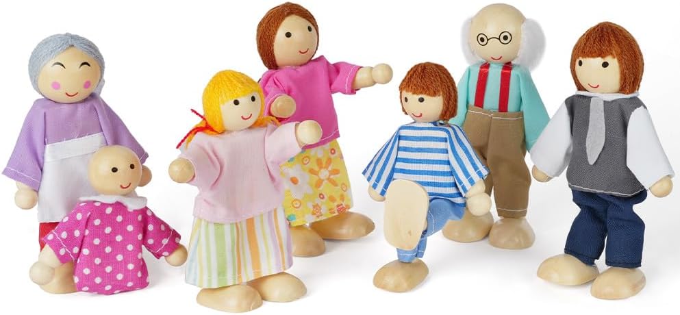 Detalle de Aolso Casa delle Bambole in Legno: Famiglia di 7 Pezzi, accessori per casa delle bambole nordica