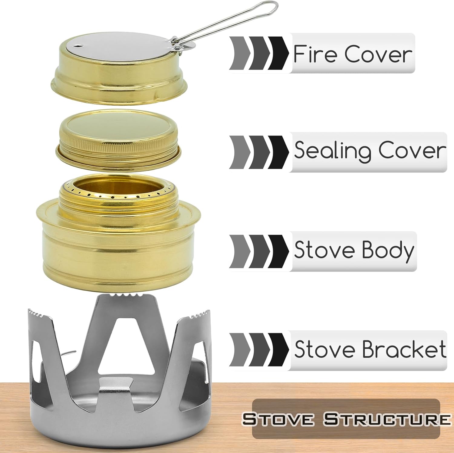 Thumbnail 3 de Famgee Portable Mini Alcohol Stove: Lightweight Brass Spirit Stove with Aluminium Windscreen Base