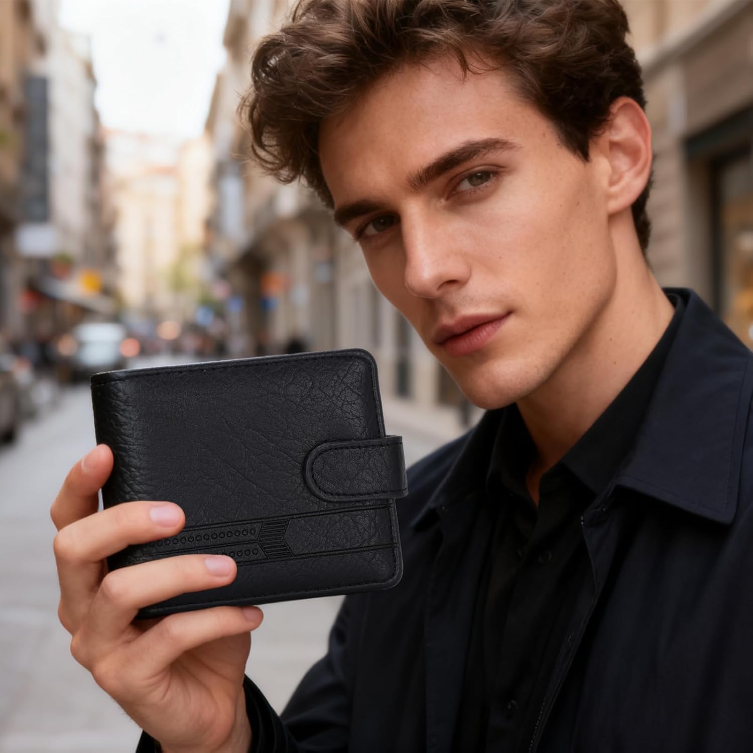 Thumbnail 6 de BWBIKE Slim PU Leather Wallet for Men with 1 Zipper Compartment – A neat, practical bifold with dedicated coin, card and ID spaces