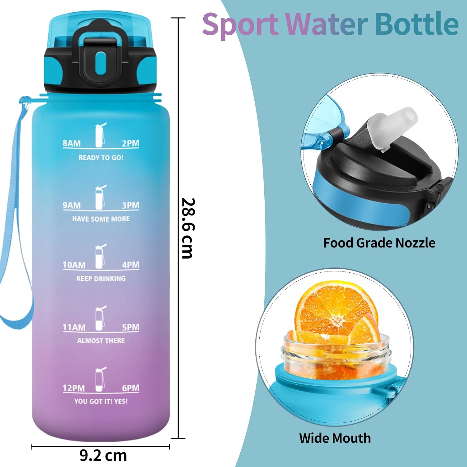 Thumbnail 4 de Motswedi Gourde à paille 1500 ml sans BPA (bleu ciel & violet pâle) – étanche, ouverture une main