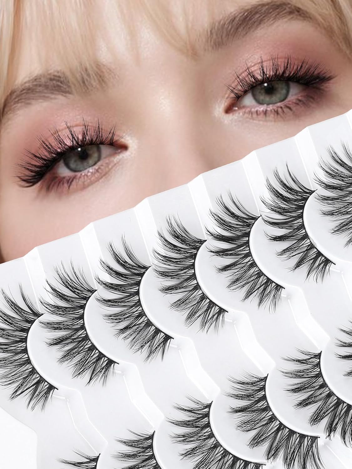 Detalle de Siligli Fluffy Cat Eye False Eyelashes, 7 Pairs, Wispy C Curl
