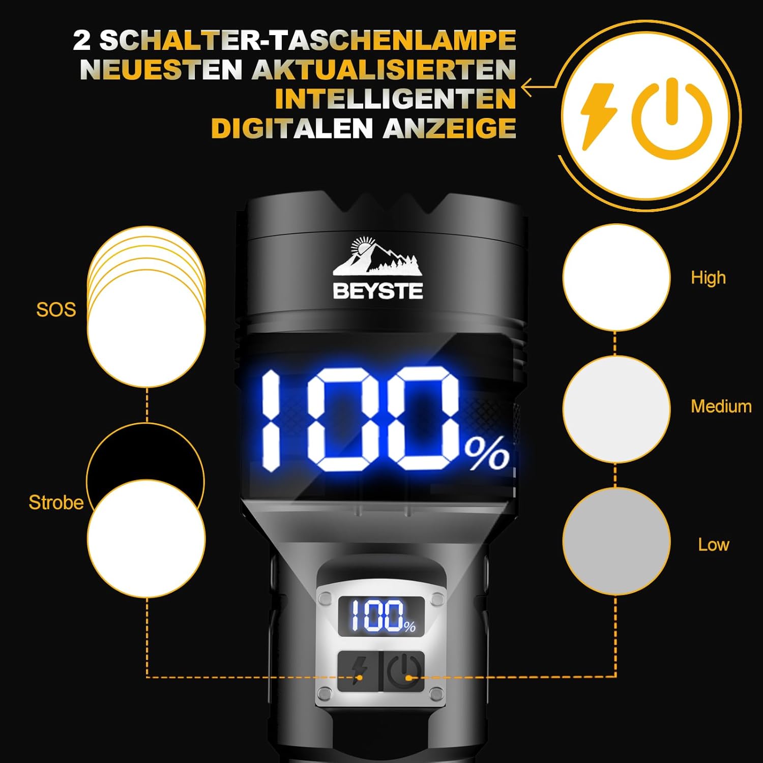 Thumbnail 2 de BEYSTE A10 Lampe torche LED rechargeable ultra puissante XHQ100.2 (1 000 000 lumens) + torche compacte 800 lumens