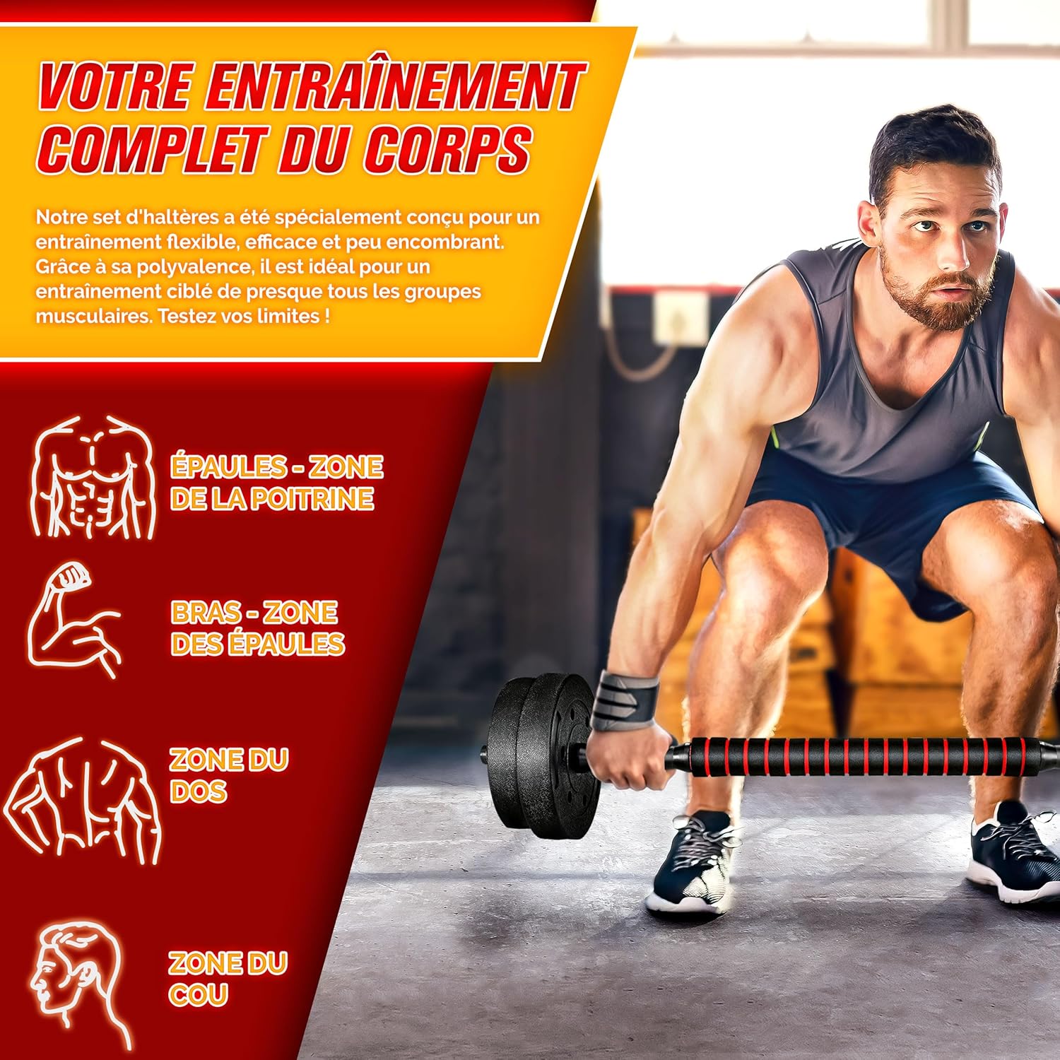 Thumbnail 5 de RE:SPORT Ensemble d’haltères 2 en 1 15-40 kg — haltères courts et longs, sécurité et confort