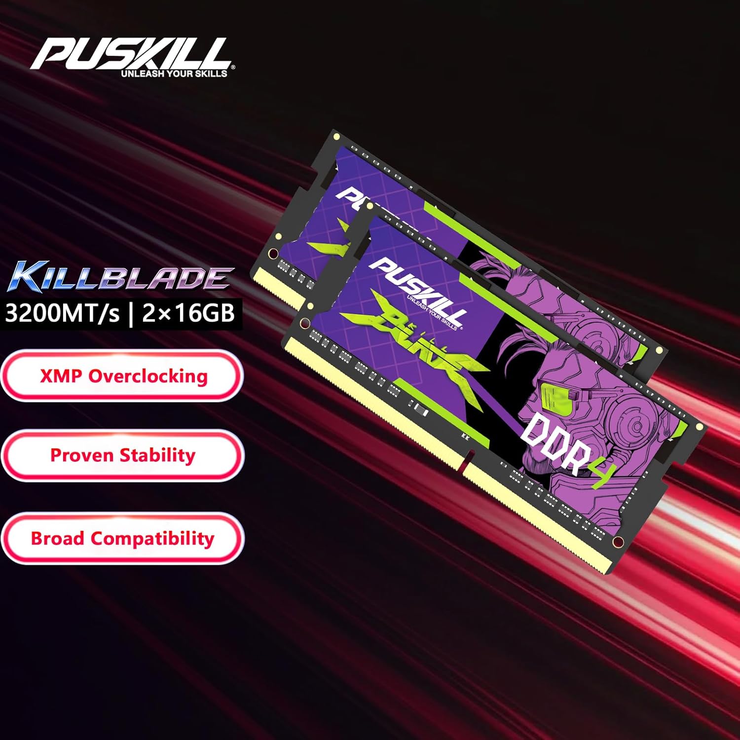 Thumbnail 1 de PUSKILL DDR4 Laptop RAM 32GB Kit (2x16GB) 3200MHz SODIMM CL22 1.2V — Plug-and-Play Upgrade for Intel & AMD